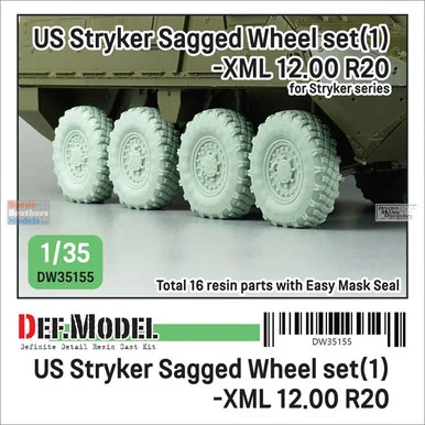 DEFDW35155 1:35 DEF Model US Stryker Sagged Wheel Set 1 (XML 12.00 R20)