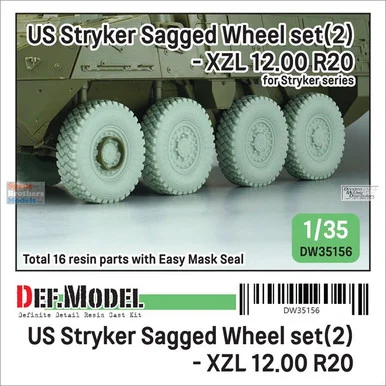 DEFDW35156 1:35 DEF Model US Stryker Sagged Wheel Set 2 (XZL 12.00 R20)