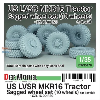DEFDW35176 1:35 DEF Model US LVSR MKR16 Tractor Sagged Wheel Set XZL 16.00 R20 (ILK kit)