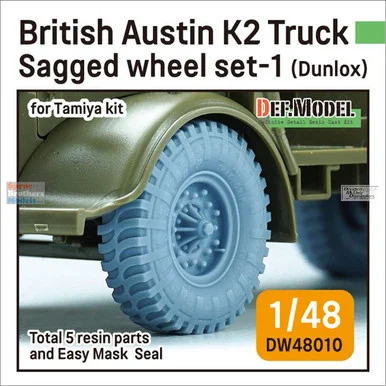 DEFDW48010 1:48 DEF Model British Austin K2 Truck Sagged Wheel Set #1 Dunlop (TAM kit)