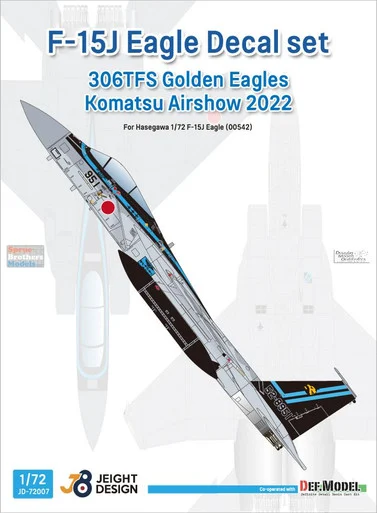 DEFJD72007 1:72 DEF Model Jeight Design Decal Set - F-15J Eagle 306TFS Golden Eagles Komatu Airshow 2022 Top Gun Maverick Special Markings