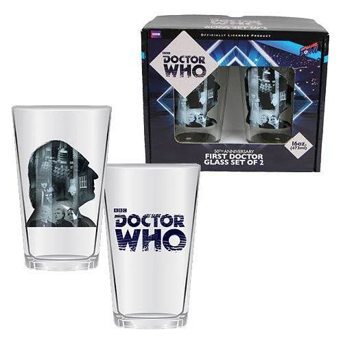 Doctor Who Anniversary First Doctor 16 oz. Glass Set of 2 - Bif Bang Pow!