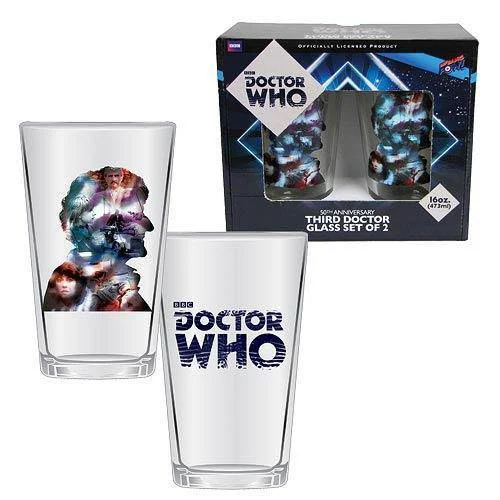 Doctor Who Anniversary Third Doctor 16 oz. Glass Set of 2 - Bif Bang Pow!