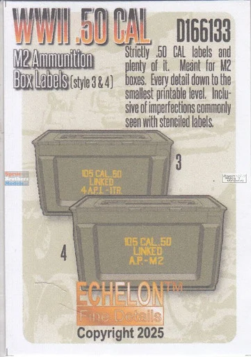 ECH166133 1:16 Echelon WW2 .50 Cal M2 Ammunition Box Labels (Style 3 & 4)