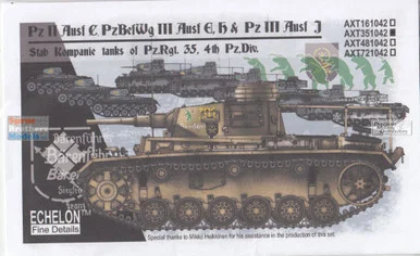 ECH351042 1:35 Echelon Panzer II Ausf.C Pz.Bef.Wg.III Ausf.E/H & Panzer II Ausf.J of 4.Pz.Div. Stabs Kompanie