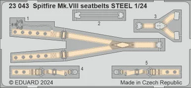 1/24 Eduard Spitfire Mk.VIII seatbelts STEEL Photo etched set for AIRFIX