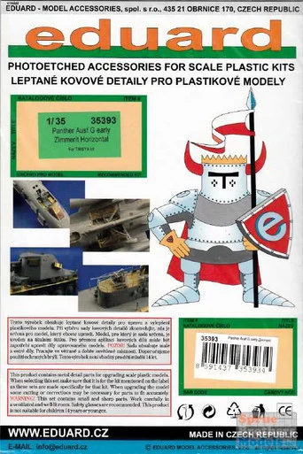 EDU35393 1:35 Eduard PE Panther G Early Horizontal Zimmerit (TAM kit)