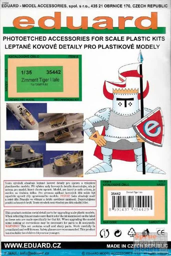 EDU35442 1:35 Eduard PE Tiger I Late Zimmerit (TAM kit)