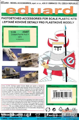 EDU35487 1:35 Eduard PE Panther A Early Zimmerit (DRA kit)