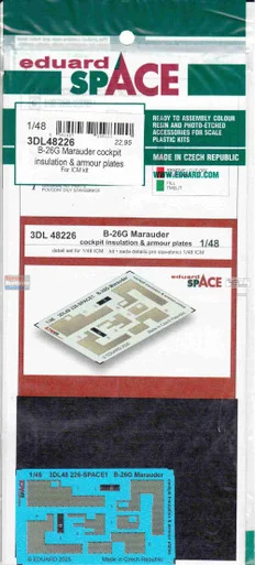 EDU3DL48226 1:48 Eduard SPACE - B-26G Marauder Cockpit Insulation & Armour Plates (ICM kit)