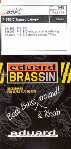 EDU644278 1:48 Eduard LookPlus - P-51B P-51C Mustang Framed Canopy Detail Set (EDU kit)
