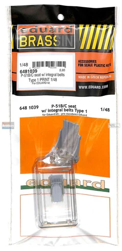 EDU6481039 1:48 Eduard Brassin Print - P-51B P-51C Mustang Seat with Belts Type 1 (EDU kit)