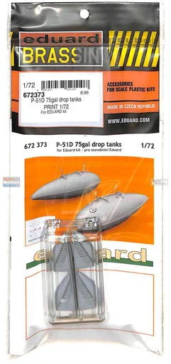 EDU672373 1:72 Eduard Brassin PRINT P-51D Mustang 75gal Drop Tanks (EDU kit)
