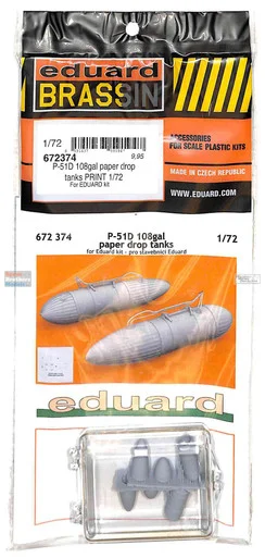EDU672374 1:72 Eduard Brassin PRINT P-51D Mustang 108-gal Paper Drop Tanks (EDU kit)