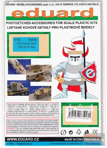 EDU73416 1:72 Eduard Color PE - USN Carrier Deck Lift Area 1943-44 #73416