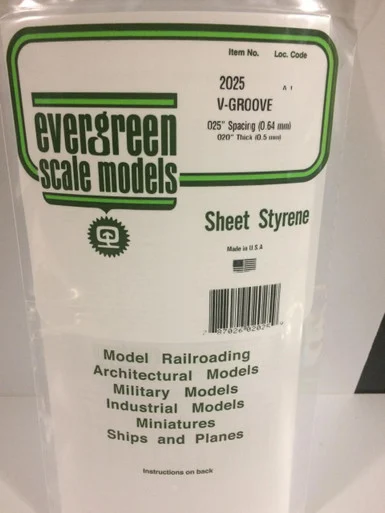 Evergreen Styrene V-Groove Siding, .025 SP