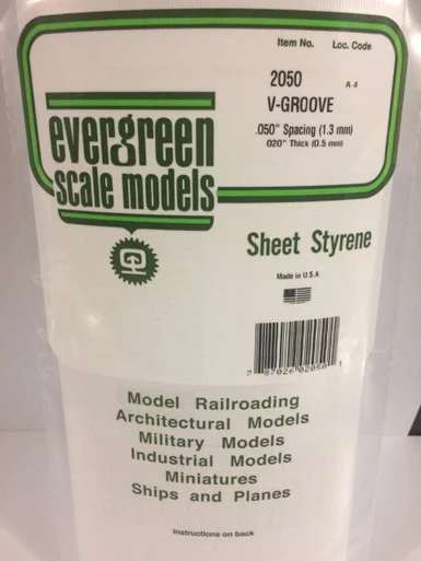 Evergreen Styrene V-Groove Siding, .050 SP