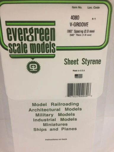 Evergreen Styrene V-Groove Siding, .080 SP