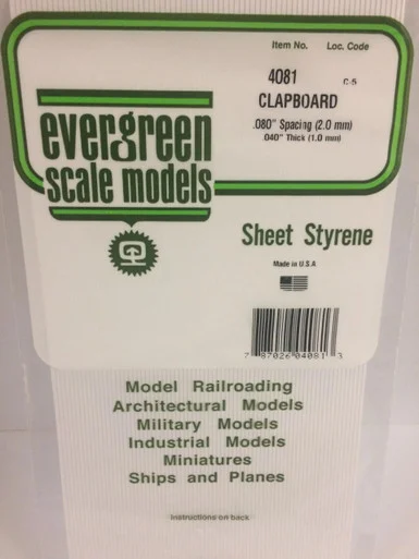 Evergreen Styrene Clapboard Siding, .080 SP