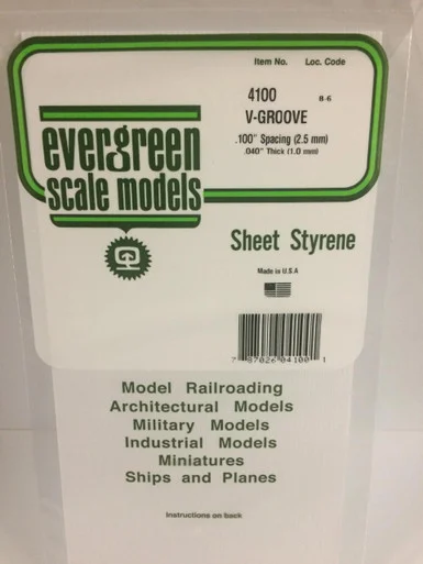 Evergreen Styrene V-Groove Siding, .100 SP