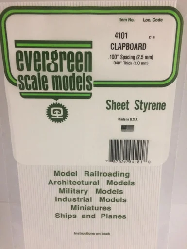 Evergreen Styrene Clapboard Siding, .100 SP