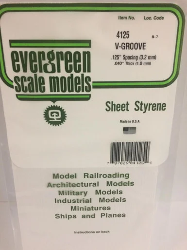 Evergreen Styrene V-Groove Siding, .125 SP