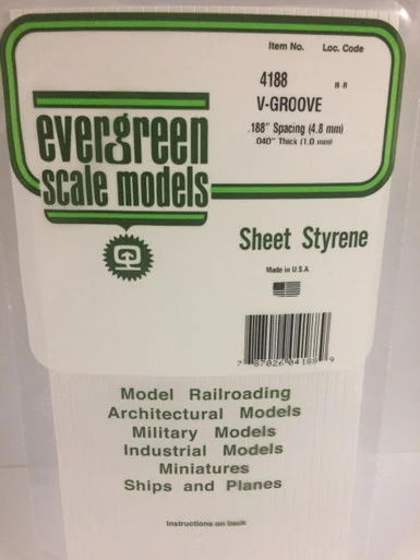 Evergreen Styrene V-Groove Siding, .188 SP