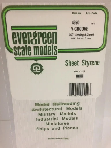 Evergreen Styrene V-Groove Siding, .250 SP