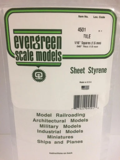 Evergreen Styrene 1/16 Square Tile