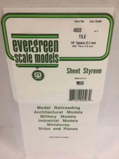 Evergreen Styrene 1/8 Square Tile
