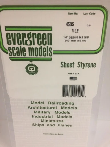 Evergreen Styrene 1/4 Square Tile