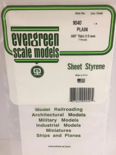 Evergreen Styrene 6" x 12" White .040 (2)