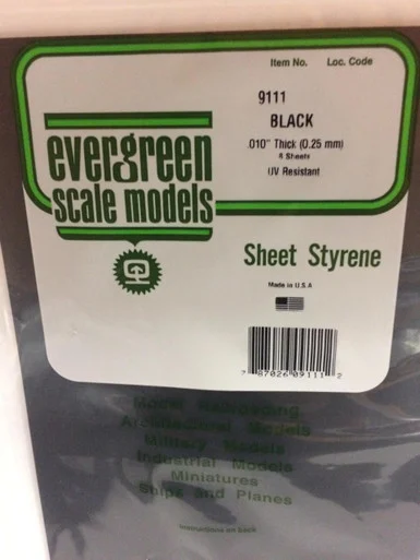 Evergreen Styrene 8" x 21" Black .010 (8)