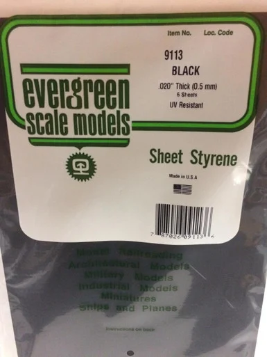 Evergreen Styrene 8" x 21" Black .020 (6)