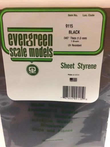 Evergreen Styrene 8" x 21" Black .040 (3)