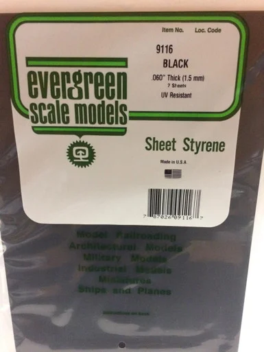 Evergreen Styrene 8" x 21" Black .060 (2)
