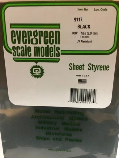 Evergreen Styrene 8" x 21" Black .080 (2)
