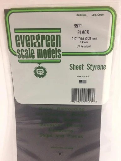 Evergreen Styrene 6" x 12" Black .010 (4)