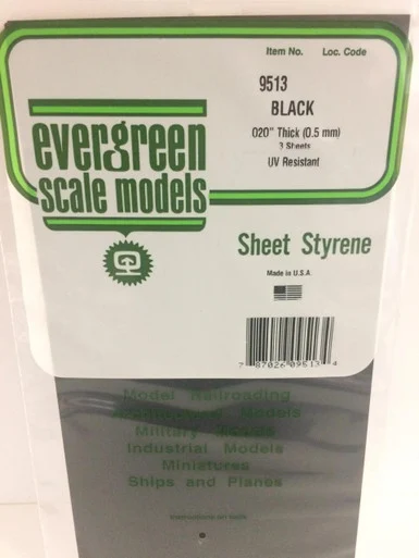 Evergreen Styrene 6" x 12" Black .020 (3)