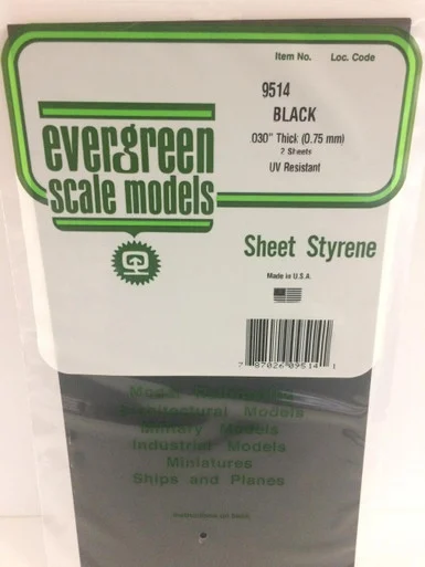 Evergreen Styrene 6" x 12" Black .030 (2)