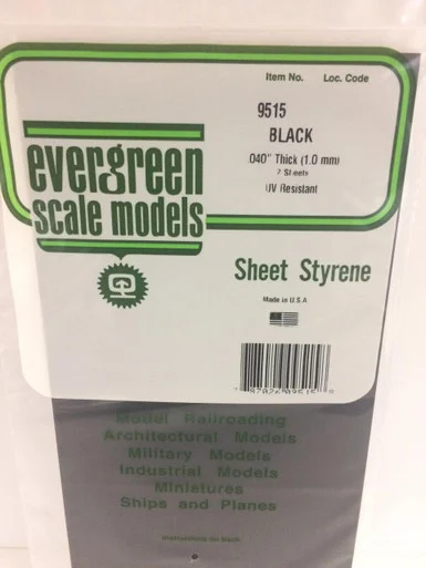 Evergreen Styrene 6" x 12" Black .040 (2)