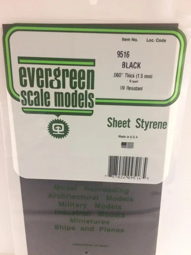 Evergreen Styrene 6" x 12" Black .060 (1)