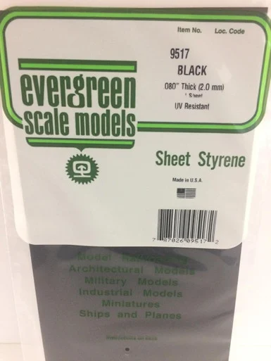 Evergreen Styrene 6" x 12" Black .080 (1)