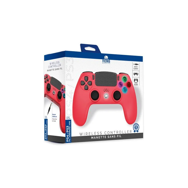 Red Wireless Controller for PS4 With Headphone Jack and Illuminated Buttons - Freaks and Geeks