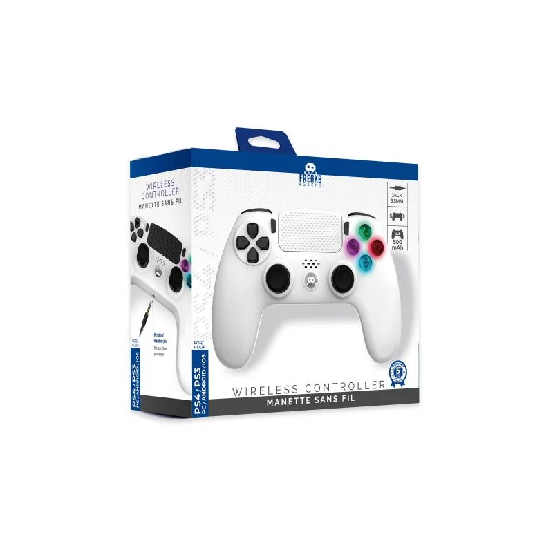 White Wireless Controller for PS4 With Headphone Jack and Illuminated Buttons Gamepad - Freaks and Geeks