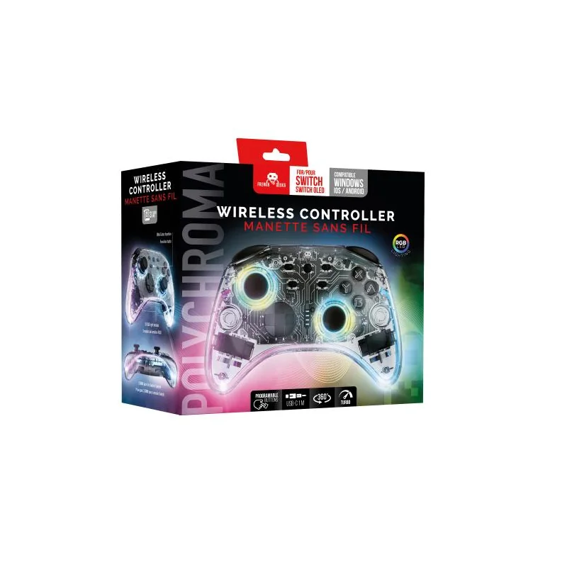 Polychroma Wireless Switch/PC Controller - 1M Cable - Transparent LED Gamepad