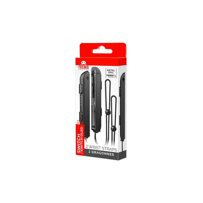 Pair of Wrist Straps for Joy-Con - Metal Rail - Black