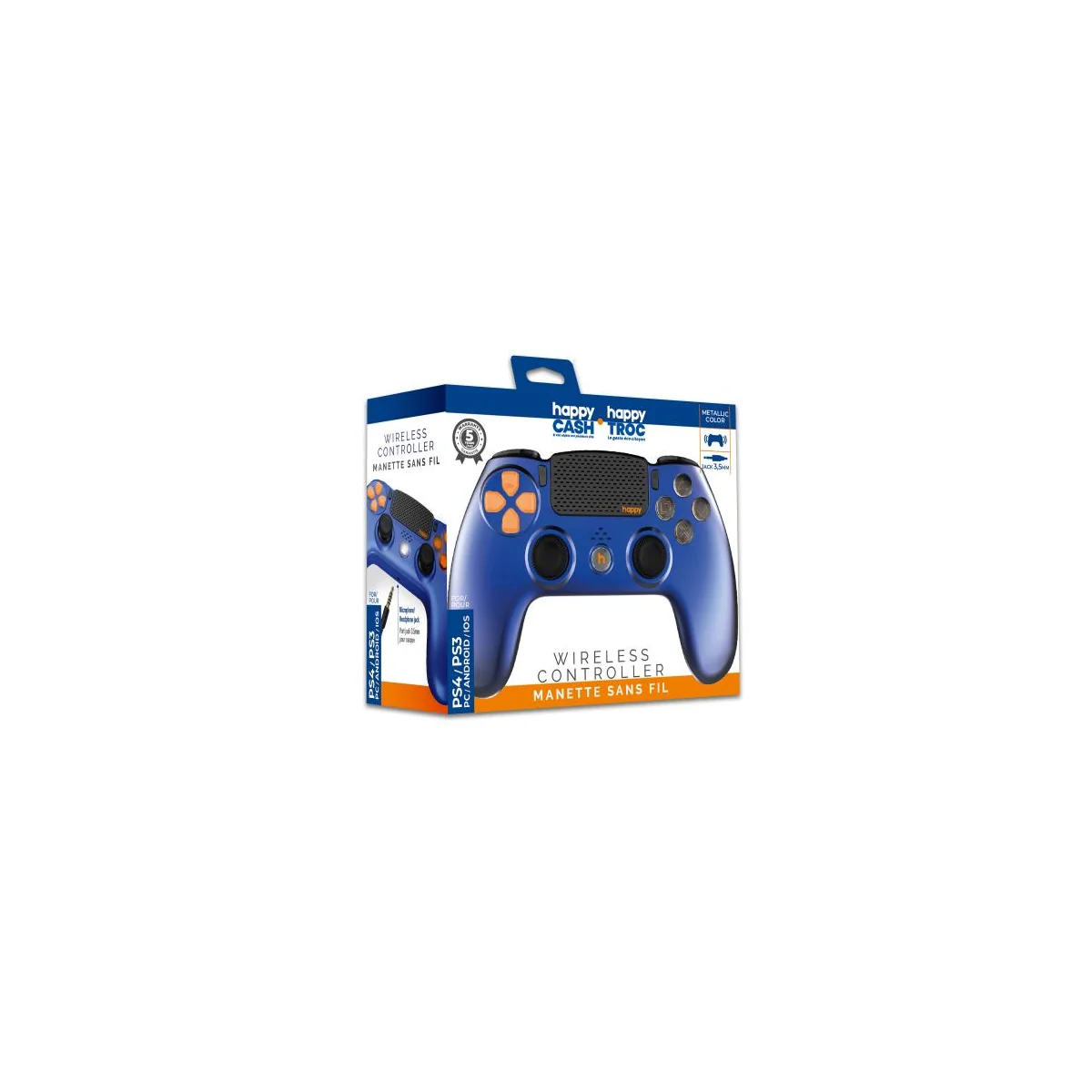 PS4 LED Wireless Controller - Happy Cash - Blue Metal