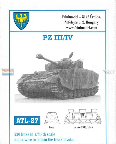 FRUATL027 1:35 Friulmodel Track Link Set - Panzer Pz.III / IV 1943-45 (220 Links)