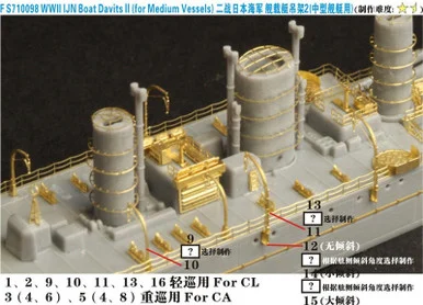 1/700 Five Star Models WWII IJN Boat Davits II (for Medium Vessels)